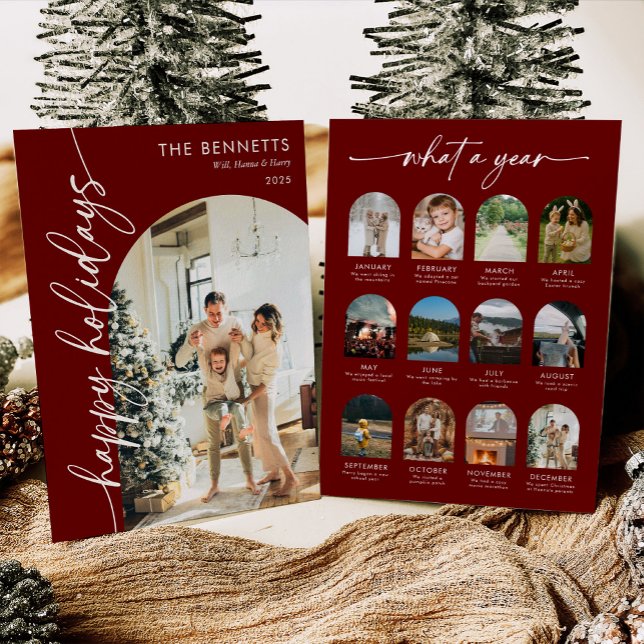 Tarjeta Festiva Elegant Red What A Year Happy Holidays Photo (Subido por el creador)