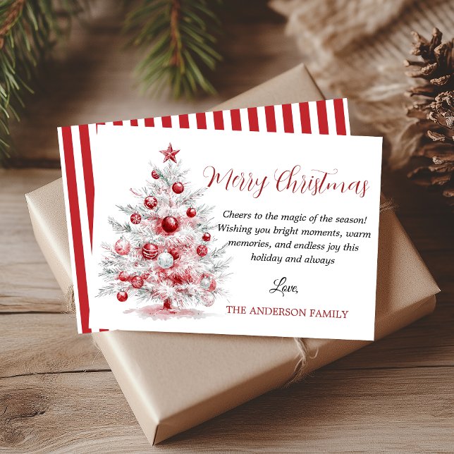 Tarjeta Festiva Elegant Red White Christmas Tree  (Elegant Christmas Tree Holiday Card)