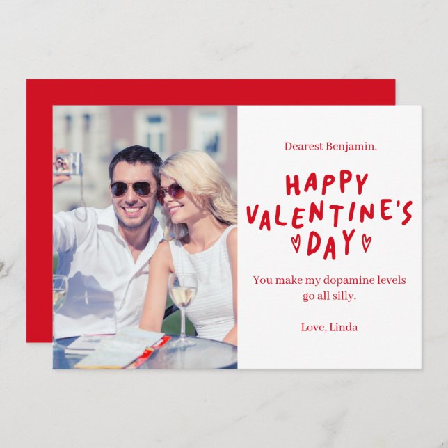 Tarjeta Festiva Elegant Red White HAPPY Valentine's Day Photo (Anverso / Reverso)