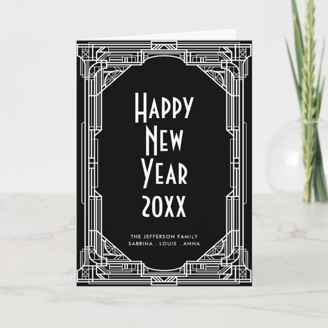 Tarjeta Festiva Elegant retro art deco Happy New Year (Anverso)