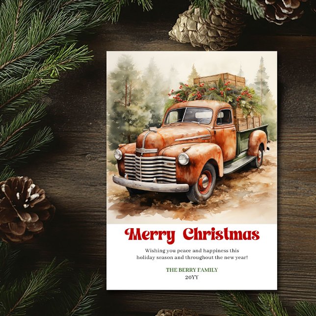 Tarjeta Festiva Elegant rustic Christmas scene red truck greeting (Elegant rustic Christmas scene red truck greeting)