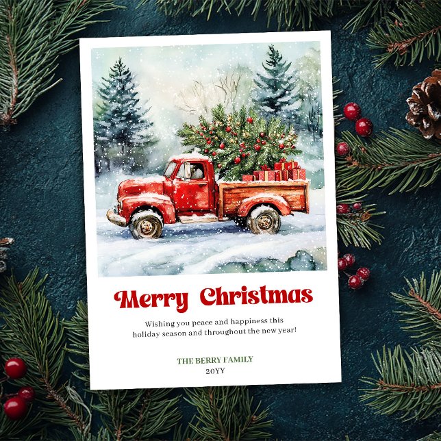 Tarjeta Festiva Elegant Rustic Red Truck Holiday Scene Greeting  (Elegant Rustic Red Truck Holiday Scene Greeting Card)