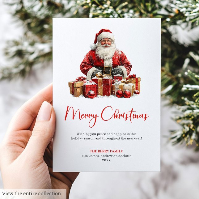 Tarjeta Festiva Elegant Santa Claus Minimalist Modern Holiday Card (Elegant Santa Claus Minimalist Modern Holiday Greeting)