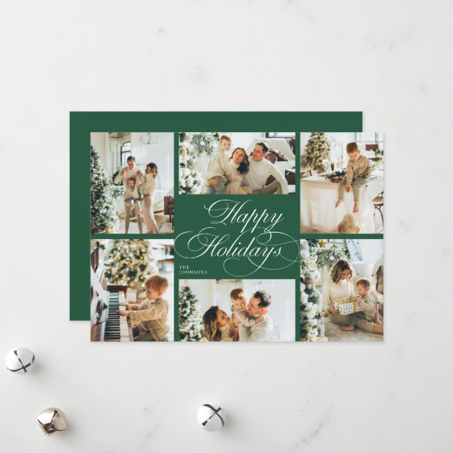 Tarjeta Festiva Elegant Script & Family Photo Collage Christmas (Anverso/Reverso In Situ)