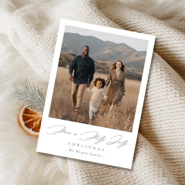 Tarjeta Festiva Elegant Script Holly Jolly Christmas Rustic Photo (Subido por el creador)