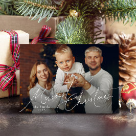 Tarjeta Festiva Elegant Script Merry Christmas Family Photo