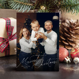 Tarjeta Festiva Elegant Script Merry Christmas Family Photo