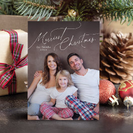 Tarjeta Festiva Elegant Script Merry Christmas Family Photo Holida