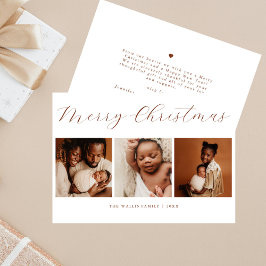 Tarjeta Festiva Elegant Script Minimal 3 Photo Merry Christmas
