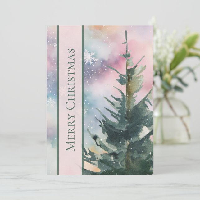 Tarjeta Festiva Elegant Script Non Photo Watercolor Christmas Tree (Anverso de pie)