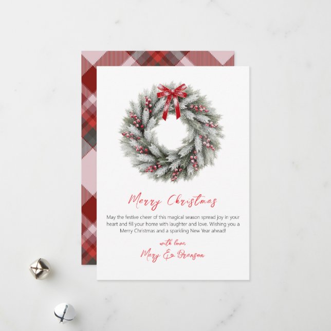 Tarjeta Festiva Elegant Script Red Plaid Non Photo Christmas (Anverso/Reverso In Situ)