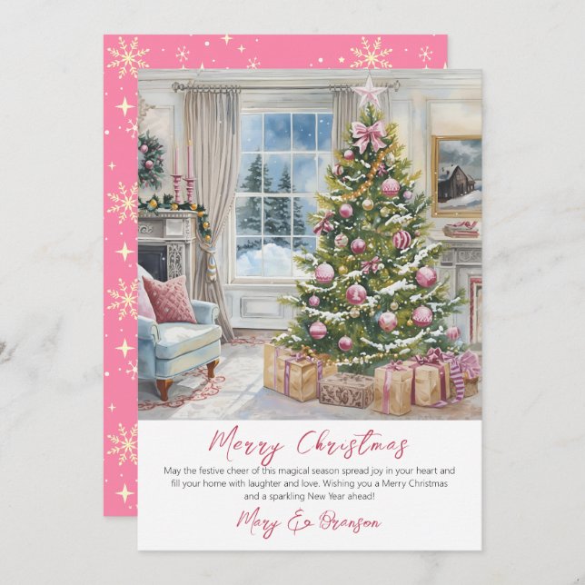 Tarjeta Festiva Elegant Script Tree Non Photo Watercolor Christmas (Anverso / Reverso)