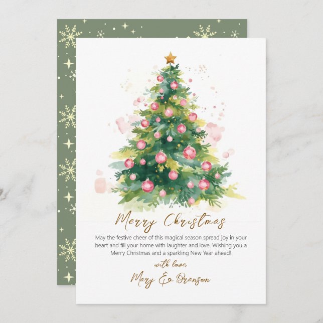 Tarjeta Festiva Elegant Script Tree Non Photo Watercolor Christmas (Anverso / Reverso)