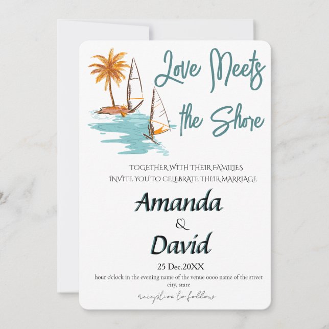 Tarjeta Festiva Elegant Seaside Beach Wedding Invitation (Anverso)