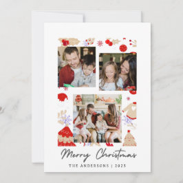 Tarjeta Festiva Elegant Simple Frame Christmas Family 3 Photo