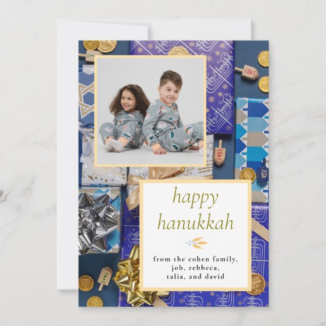 Tarjeta Festiva Elegant Simple Happy Hanukkah Family 1 Photo (Anverso)