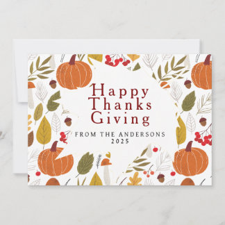 Tarjeta Festiva Elegant Simple Happy Thanksgiving Autumn Leaves