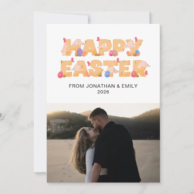 Tarjeta Festiva Elegant Simple Modern Pattern Happy Easter Photo (Anverso)