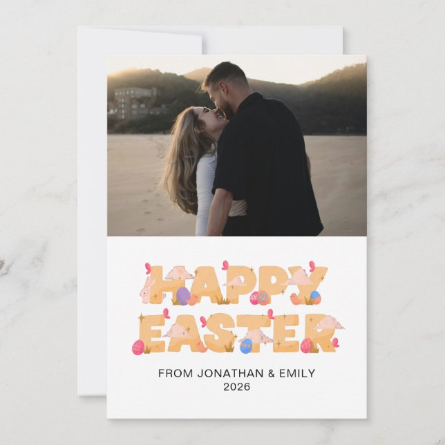 Tarjeta Festiva Elegant Simple Modern Pattern Happy Easter Photo (Anverso)