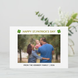 Tarjeta Festiva Elegant Simple Shamrock Photo St. Patrick's Day 