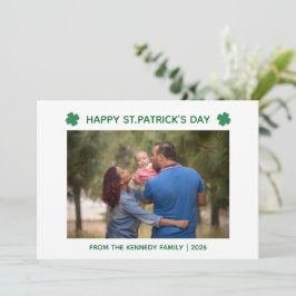 Tarjeta Festiva Elegant Simple Shamrock Photo St. Patrick's Day 