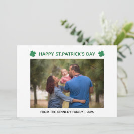 Tarjeta Festiva Elegant Simple Shamrock Photo St. Patrick's Day 