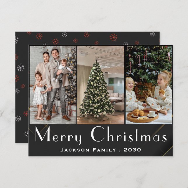 Tarjeta Festiva Elegant Snowflake 3 Photo Collage Christmas  (Anverso / Reverso)