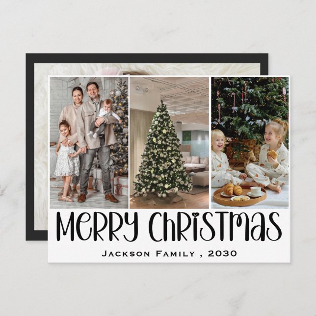 Tarjeta Festiva Elegant Snowflake 4 Photo Collage Christmas  (Anverso / Reverso)