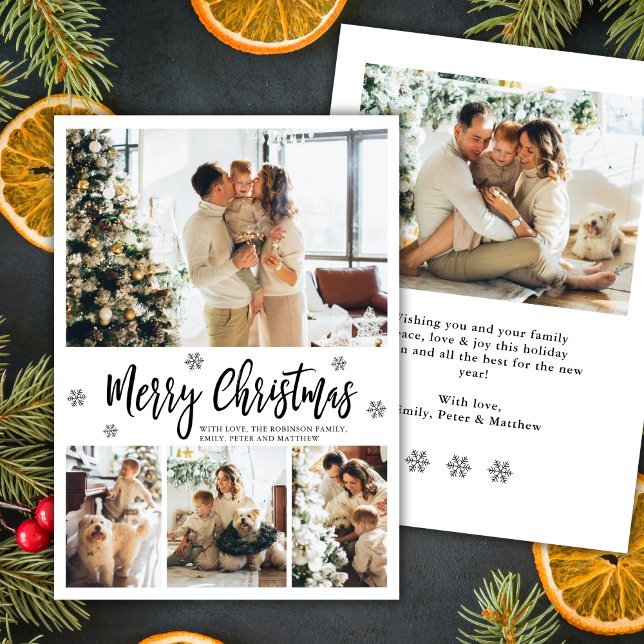 Tarjeta Festiva Elegant Snowflake 4 Photo Collage Christmas (Subido por el creador)