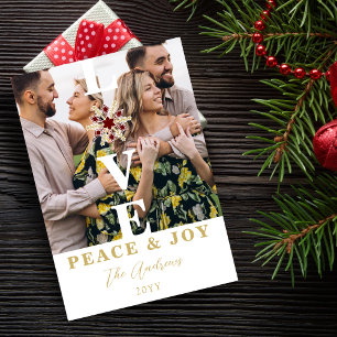 Tarjeta Festiva Elegant Snowflake Red & Faux Gold Minimal 2 Photos