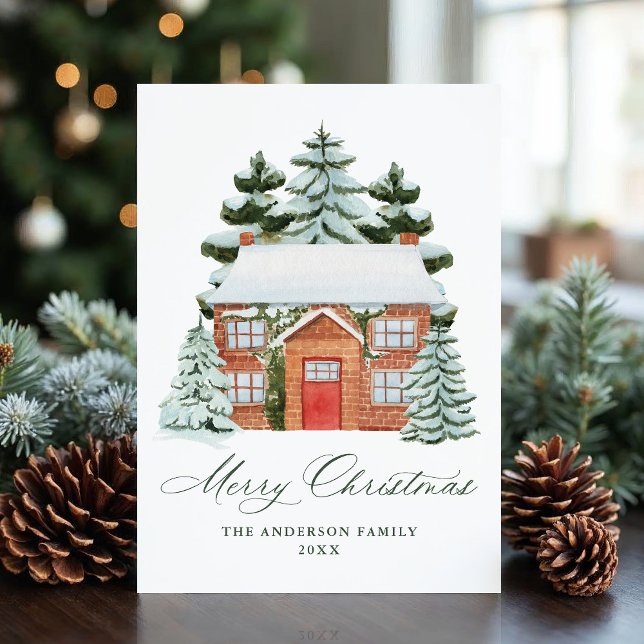 Tarjeta Festiva Elegant Snowy Brick Home Christmas Non-Photo (Subido por el creador)