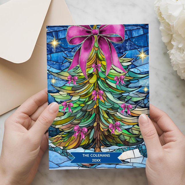 Tarjeta Festiva Elegant stained glass coquette bow Christmas tree  (Subido por el creador)