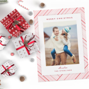 Tarjeta Festiva Elegant Stripes Red Family Photo