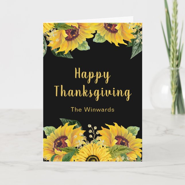 Tarjeta Festiva Elegant Sunflowers and Foliage Thanksgiving Party (Anverso)
