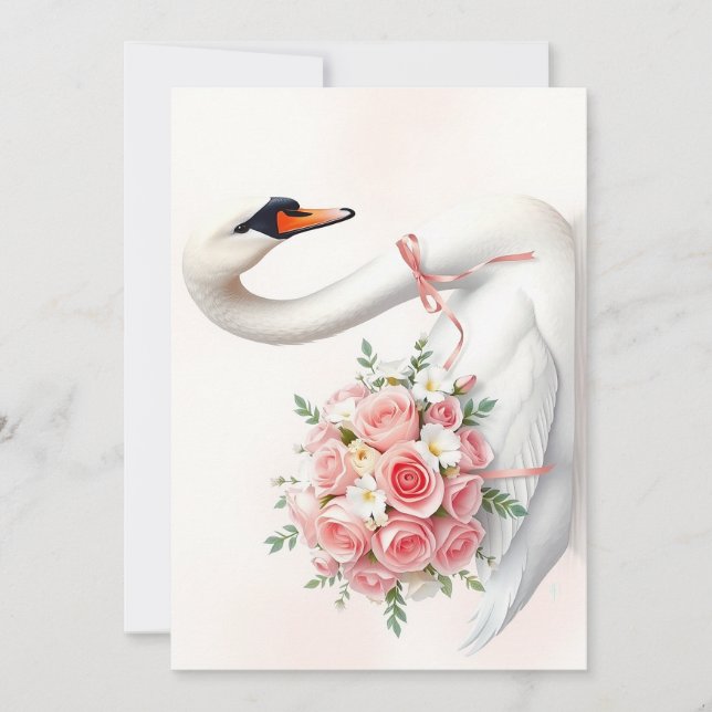 Tarjeta Festiva Elegant Swan with Roses (Anverso)