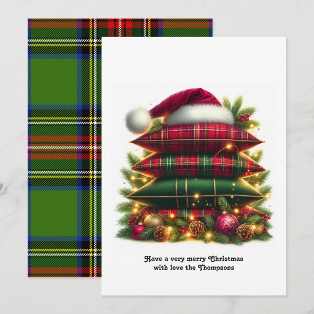 Tarjeta Festiva Elegant Tartan Christmas Cozy Plaid Pillows (Anverso / Reverso)