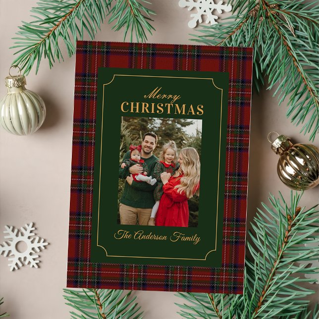 Tarjeta Festiva Elegant Tartan Plaid Family Photo Christmas (Subido por el creador)