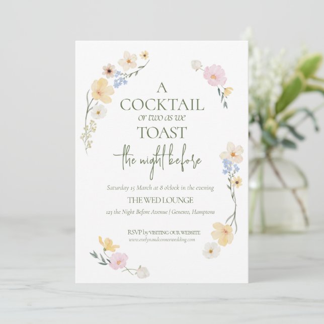 Tarjeta Festiva Elegant The Night Before Boho Wildflowers Wedding (Anverso de pie)