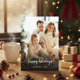 Tarjeta Festiva Elegant Typography Family Holiday Photo Card