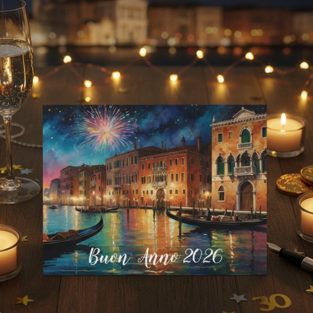 Tarjeta Festiva Elegant Venice Fireworks New Year (Subido por el creador)