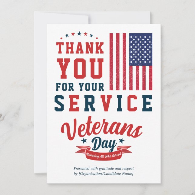 Tarjeta Festiva Elegant Veterans Day Thank You 2026 Calendar (Anverso)