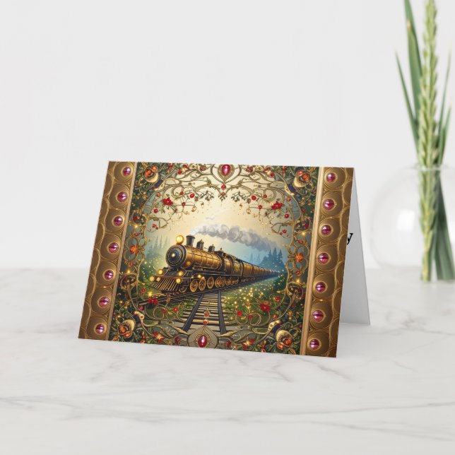 Tarjeta Festiva Elegant Victorian Christmas Steam Train (Anverso)