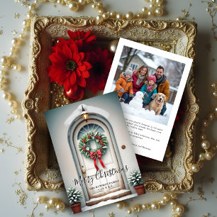 Tarjeta Festiva Elegant Victorian Door Festive Christmas Wreath