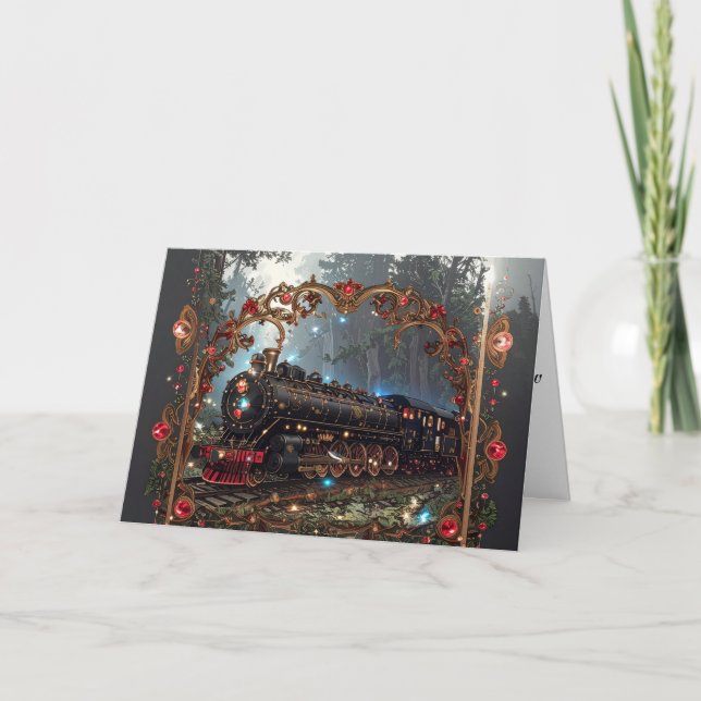 Tarjeta Festiva Elegant Victorian Nostalgia Christmas Steam Train (Anverso)