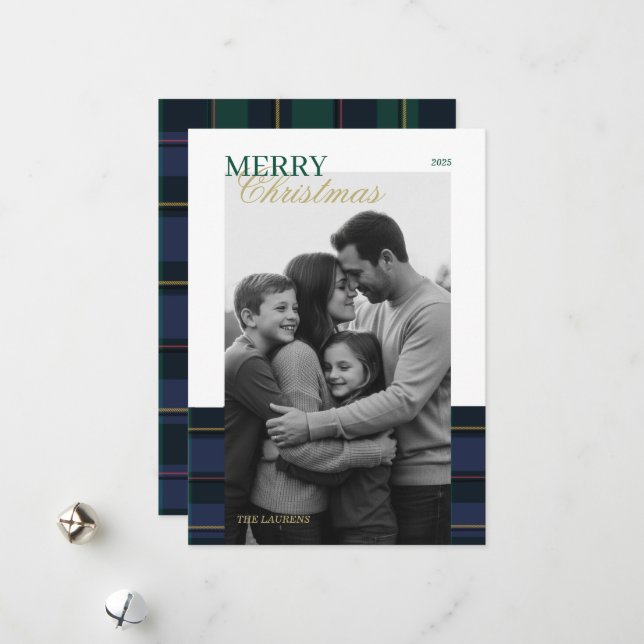 Tarjeta Festiva Elegant vintage Tartan Plaid Holiday Card (Anverso/Reverso In Situ)