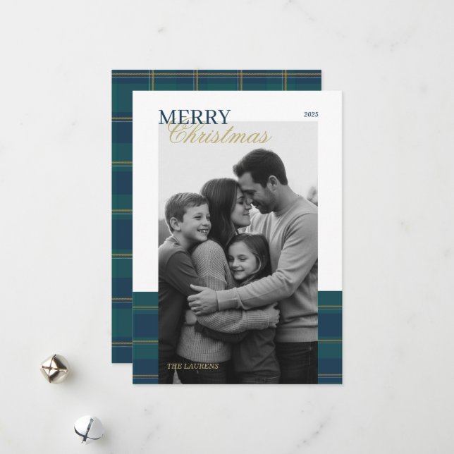 Tarjeta Festiva Elegant vintage Tartan Plaid Holiday Card (Anverso/Reverso In Situ)