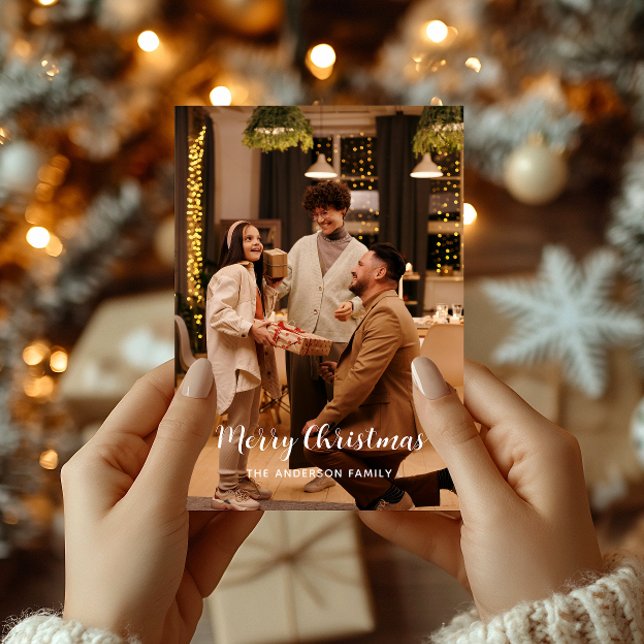 Tarjeta Festiva Elegant Warm Glow Merry Christmas Family Photo (Subido por el creador)