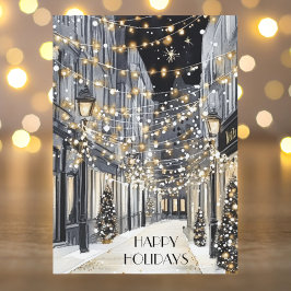 Tarjeta Festiva Elegant Watercolor Chic Gold Black Happy Holidays