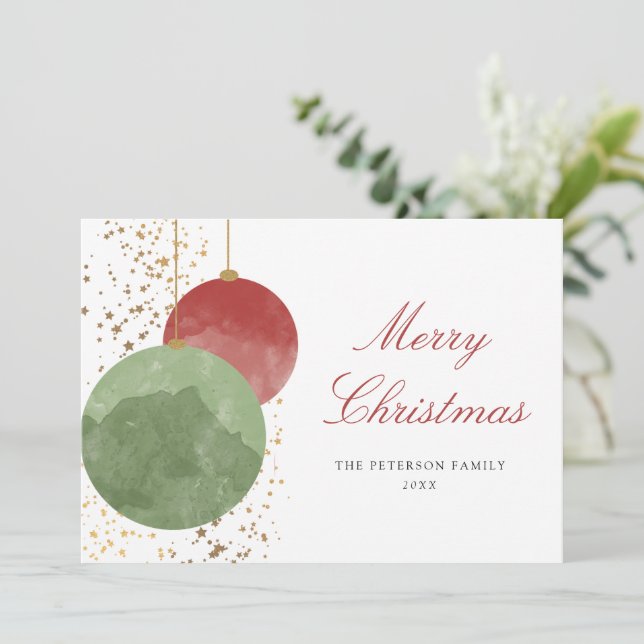 Tarjeta Festiva Elegant Watercolor Christmas Baubles (Anverso de pie)