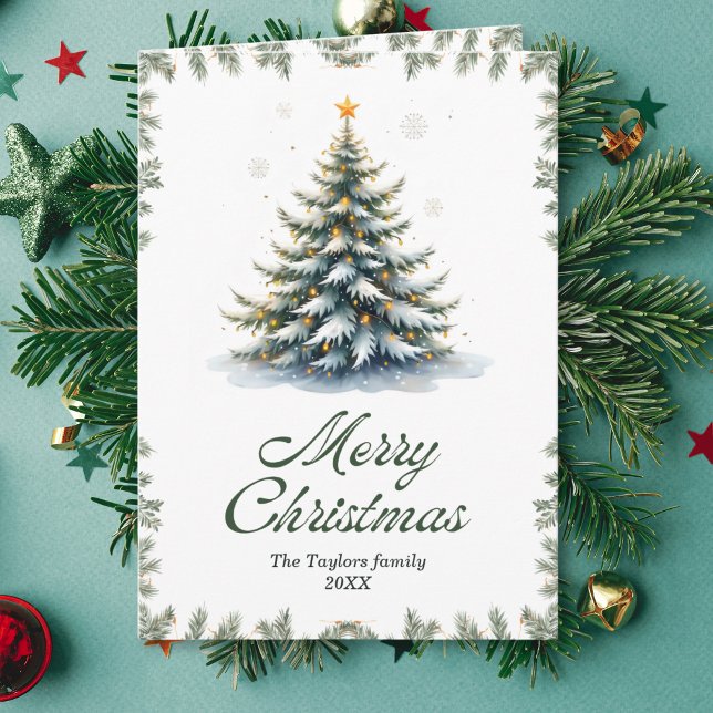 Tarjeta Festiva Elegant Watercolor Christmas Tree (Elegant Watercolor Christmas Tree Folded Holiday Card)